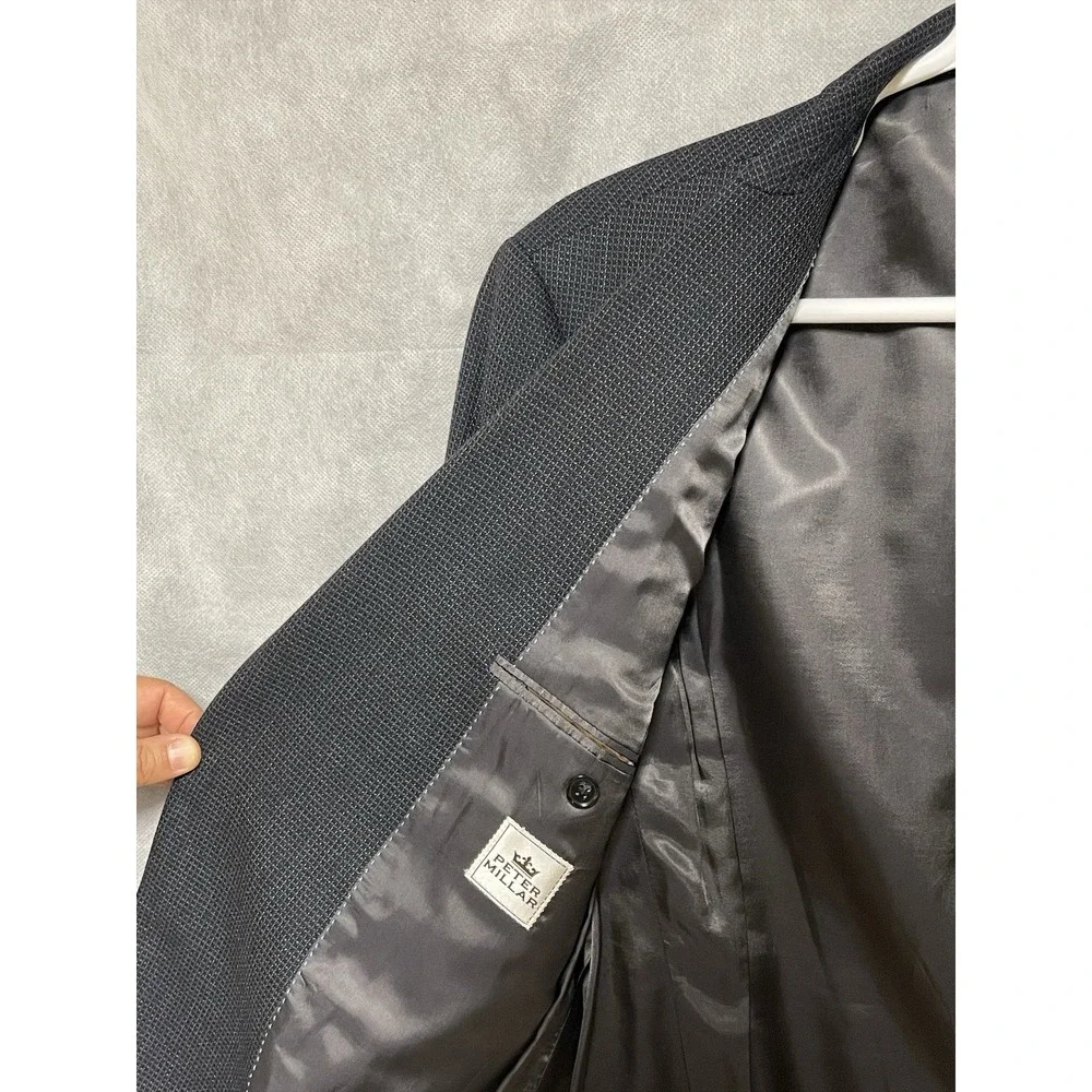 Peter Millar Blazer Men 46R‎ Blue Gray Micro Check Flannel Textured Coat Luxury